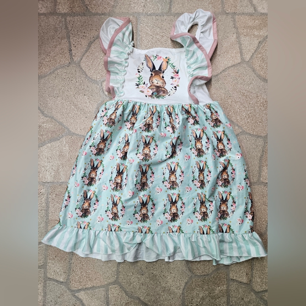 Girls Mint Green Bunny Easter Dress